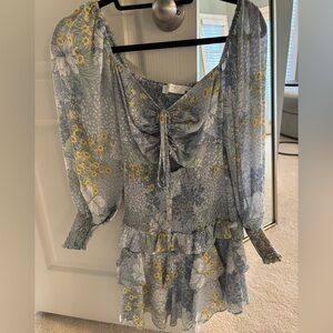 Astr the Label Blue and Yellow ruched dress